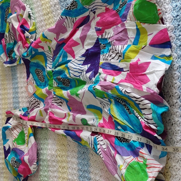 NWT Oliphant Small Square Neck Smocked Bubble Hem Puff Sleeve Mini Dress - Picture 4 of 14